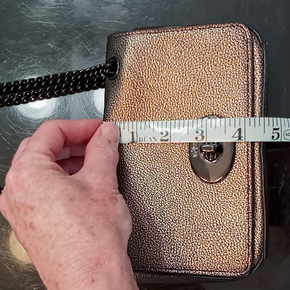 Coach Pebbled Leather Bronze/Black Crossbody/Shoulder Mini Bag With Chain Strap - Picture 13 of 16